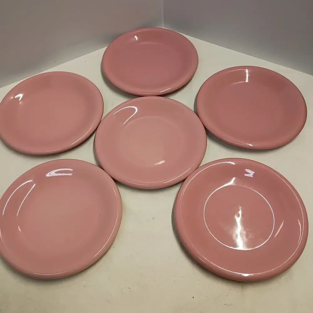 Mervyn’s Japan Salad Plates Salmon Pink Stoneware Vintage Set of 6